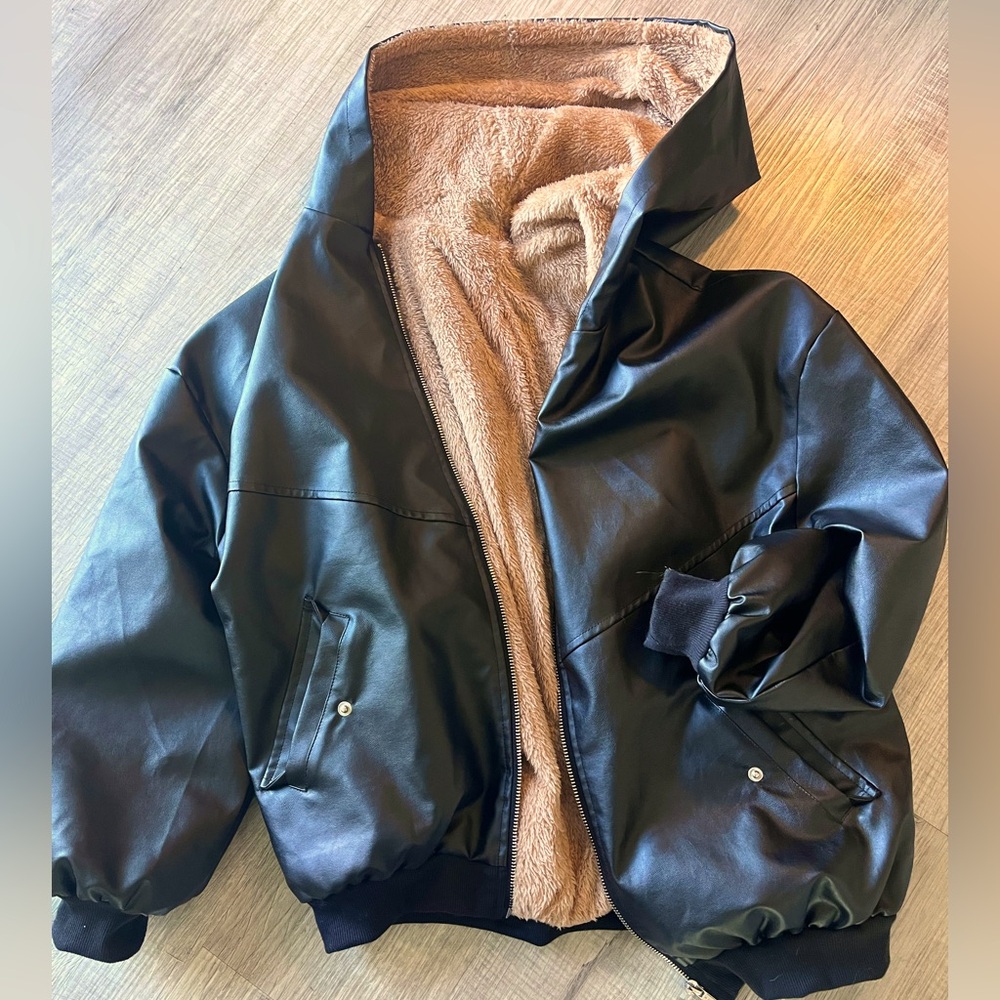 Faux leather bomber jacket